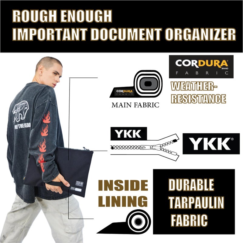 RE ROUGH ENOUGH Rough Enough Important Document Organizer Bag Safe Portable File Folder Organizer Holder for A4 Paper Notebook School Office Stationary Supplies Teacher Student Waterproof Black - Image 2
